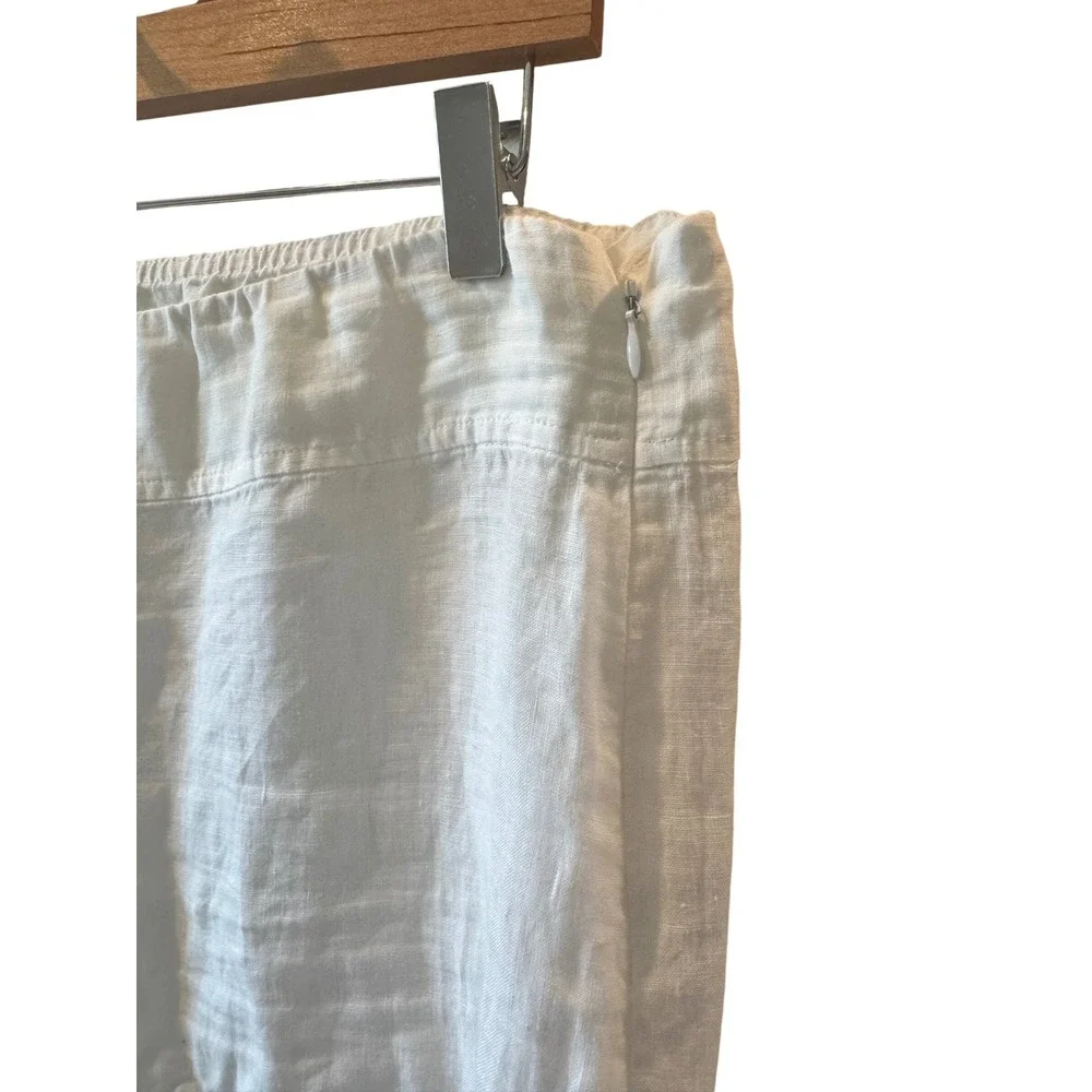 Eileen Fisher Womens White Linen Wide Leg Pants Side Zip Casual Summer Size M